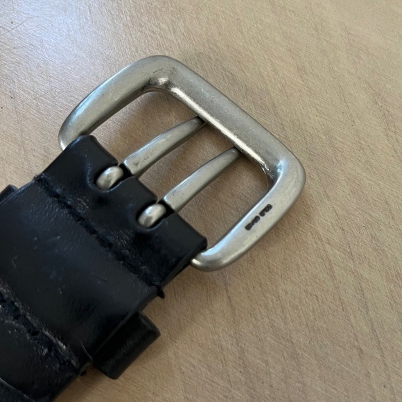 Perry Ellis Black Full Grain Cowhide Leather Belt Double Prong Brass Buckle 44 - Picture 8 of 11